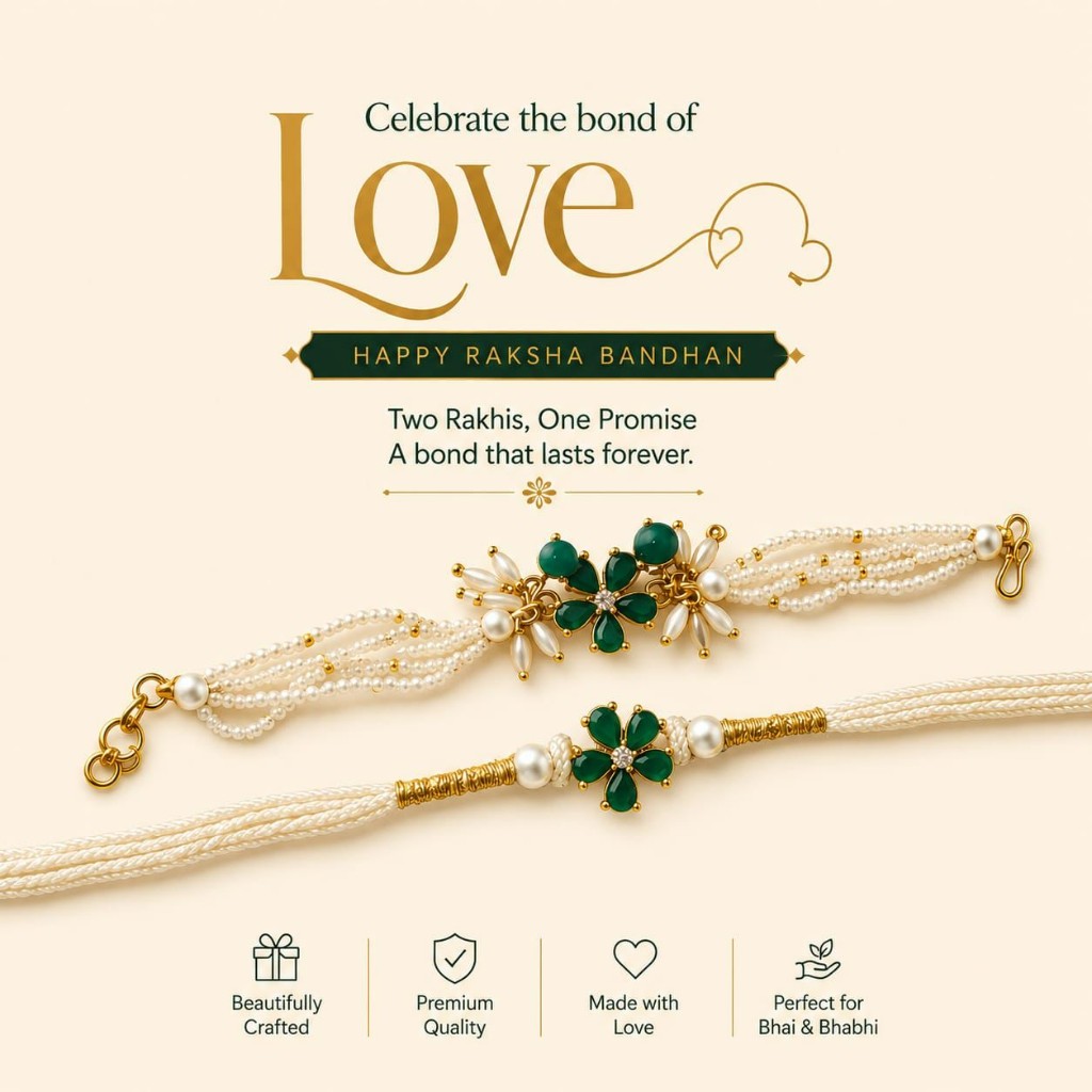 Emerald Clover Festive Couple Rakhi Set
