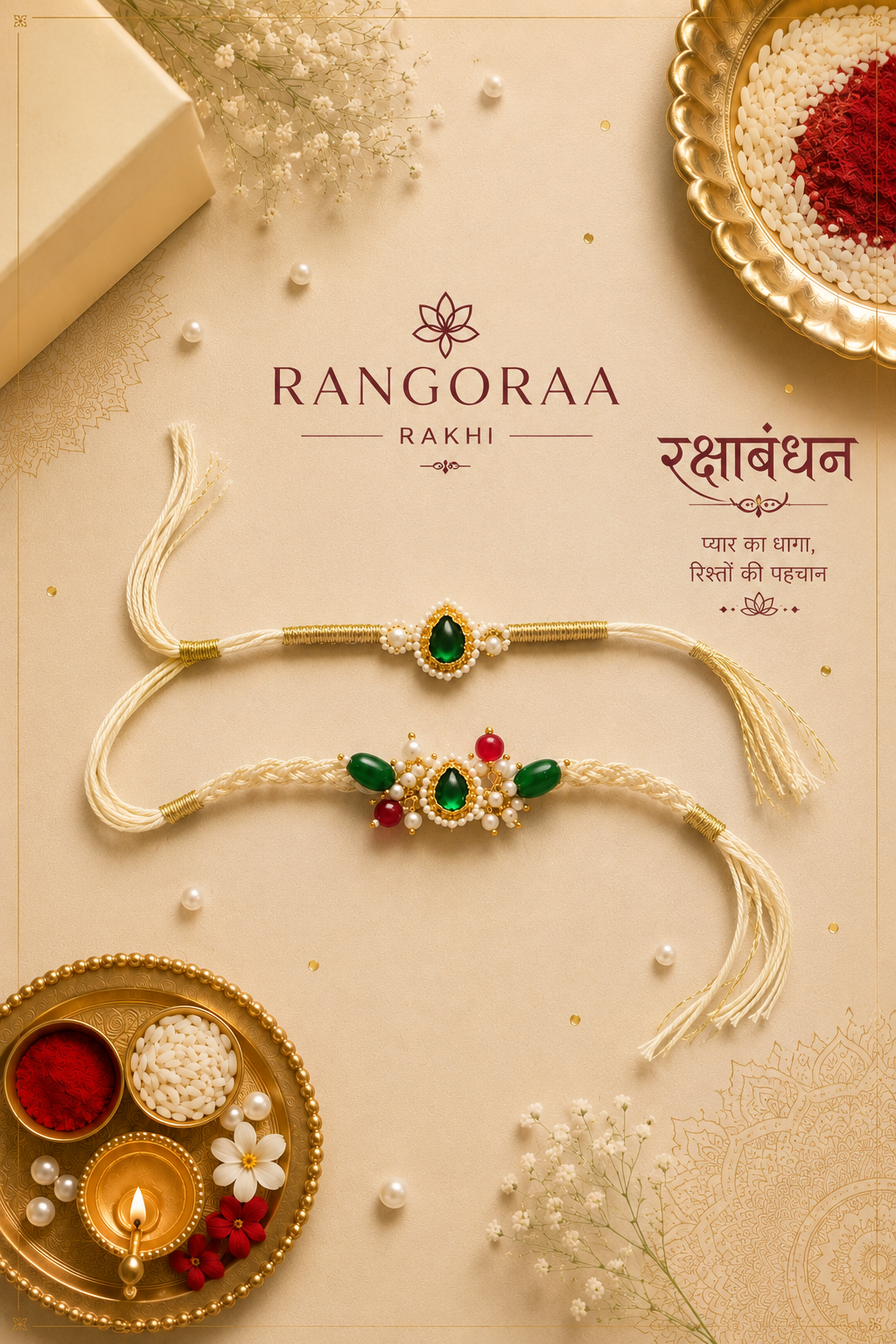 Green Pearl Elegant Couple Rakhi
